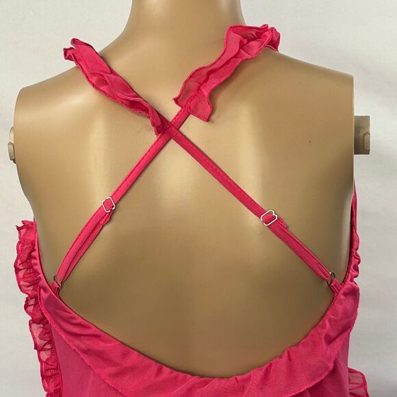 Micas Dress Women Large Rasberry Pink Sleeveless Asymmetric Chiffon Ruffled - Picture 6 of 12